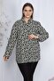 Women's Large Size Green Patterned Classic Blouse 65n23606