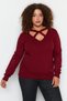 Burgundy Window/Cut Out Detailed Knitwear Sweater TBBAW24AN00061