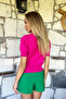 Women's Fuchsia Turtleneck Short Sleeve Basic Knitwear Sweater Alc-X10997 - 5