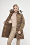 Women's Light Brown Hood Detachable Fur Lined Thick Coat 5302 - 4