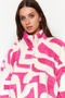 Fuchsia Thick Fleece Patterned Zip-Up Mock Neck Long Sleeve Knit Sweatshirt TWOAW24SW00045 - 3
