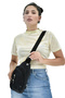 Women's Black Crinkle Fabric Cross Chest and Shoulder Bag with Headphone Outlet - 4