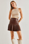 Women's Brown Pleated Leather Skirt 40981017 - 4