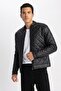 Water Repellent Slim Fit College Collar Bomber Faux Leather Coat