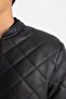 Water Repellent Slim Fit College Collar Bomber Faux Leather Coat - 5