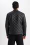 Water Repellent Slim Fit College Collar Bomber Faux Leather Coat - 7