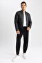 Water Repellent Slim Fit College Collar Bomber Faux Leather Coat - 2
