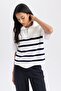 Relax Fit Striped Zippered Stand Collar Sweater A9182ax23wn