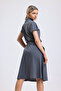 women's gray off shoulder turtleneck short sleeve dress with pockets - 5