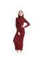New Trend Size 36 Slim Fit Turtleneck Corded Claret Red Knitwear Pencil Dress (SLIM-FIT)