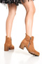 Women's Tan Suede Zippered Heeled Boots - 3