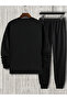Black Eagle Jogger Sweatshirt Bottom Top Tracksuit Set Oversize Printed Crew Neck - 2