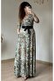 Full Length Shawl Pattern Blue Dress - 2
