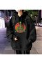 LAGOM MODA Halloween Skeleton Printed Black Unisex Oversize Hooded Sweatshirt