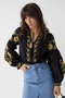 Women's Black Tasseled Embroidery Vintage Blouse - 6