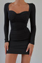 Women's Bust Padded Stretchy Diver Fabric Long Sleeve Black Evening Dress 5020