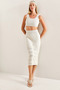 Women's Ecru Knitwear Skirted Top and Bottom Set 40981034