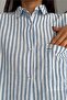 Women's Blue Folding Cufflinks, Slits, Single Pocket, Striped 75% Cotton 25% Linen Shirt - 5