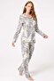 9842 Long Sleeve V-neck Viscose Floral Patterned Winter Knitted Regular Waist Buttoned Pajamas Set