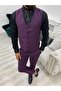 Men's Suit Swallow Collar Italian Cut Slim Fit Jacket Vest Trousers-Purple - 5