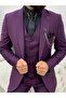 Men's Suit Swallow Collar Italian Cut Slim Fit Jacket Vest Trousers-Purple - 3