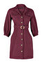 Bordo Düğmeli Kemerli Kısa / Mini Dokuma Gömlek Elbise TWOAW20EL1156 - 7