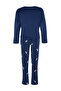 Navy Blue Galaxy Patterned Fleece Winter Knitted Pajamas Set Thmaw24Pt00027 - 8