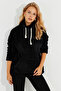 Women's Black Kangaroo Pocket Plush Sweatshirt Q978
