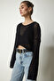 Woman's Black V-Neck Curved Crop Knit Sweater CI00094 - 3
