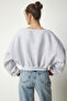 Women's Gray Melange V-Neck Oversize Crop Knitted Sweatshirt MC00239 - 5