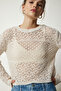 Women's Cream Curved Knit Sweater CI00093