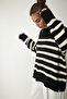 Woman's Black Bone Striped Oversize Knit Sweater YY00182 - 3