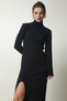Women's Black High Collar Slit Knitwear Dress BV00110 - 4