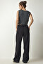 Women's Black Pleated Woven Trousers UB00188 - 5