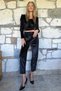 Women's Black High Waist Double Pocket Carrot Velvet Pants ALC-X11022 - 2