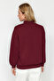 Bordo Kalın İçi Polarlı Fermuarlı Dik Yaka Oversize/Geniş Kalıp Örme Sweatshirt TWOAW24SW00127 - 6