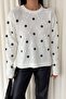 Women's White Standard Size Embroidered Oversize Knitwear Sweater