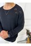 Natural Knitted Cotton Non-Pilling Ripped Detailed Laser Cut Knitwear Sweater - 4