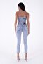 High Waisted Mom Women's Jeans with Extra Stitching on the Front and Slit on the Legs Pockets Snow Light Blue - 2