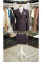 Men's Double Breasted Striped Suit Italian Cut Slim Fit Jacket Trousers-Burgundy - 2