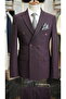 Men's Double Breasted Striped Suit Italian Cut Slim Fit Jacket Trousers-Burgundy - 3