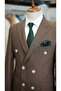 Men's Double Breasted Striped Suit Italian Cut Slim Fit Jacket Trousers-Light Brown - 4