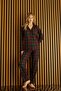 PYJAMONY PLAID PRINTED SUEDE FRONT BUTTONED LONG SLEEVE WOMEN'S PAJAMAS SET 5660 - Claret Red