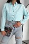 Women's Wooden Button Folding Sleeve Double Pocket Loose Flowy Loose Fit 65% Cotton 35% Linen Shirt - 2