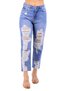 Ripped Legs and High Waisted Unlined Pocket Boyfriend Women's Jeans Jeans Medium Blue Denim