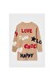 Girl's Text Patterned Knitwear Dress 7964 Camel - 3