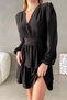 New Season Women's Stretchy Sandy Fabric Layered Design V Neck Long Sleeve Mini Evening Dress582661 - 3