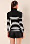15818 Buttoned Striped Sweater - Black - 6