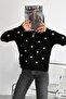 Women's Black Standard Size Embroidered Oversize Knitwear Sweater - 5