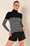 15818 Buttoned Striped Sweater - Black - 4